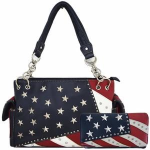 American Flag Stars And Stripes Rhinestone Leather Handbag Country T_T